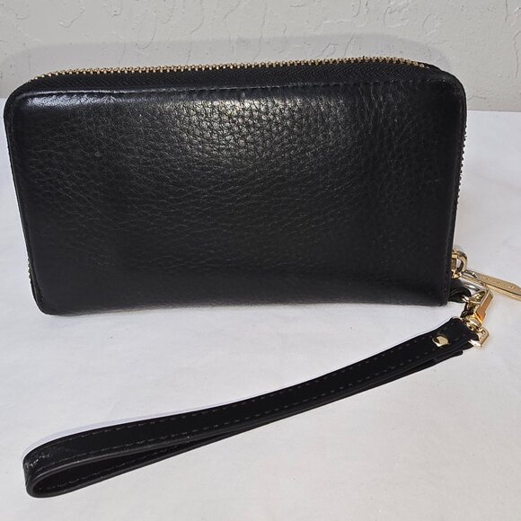 Michael Kors Jet Set Travel Black Grain Leather Divided Interior Wallet Wristlet - Picture 3 of 4